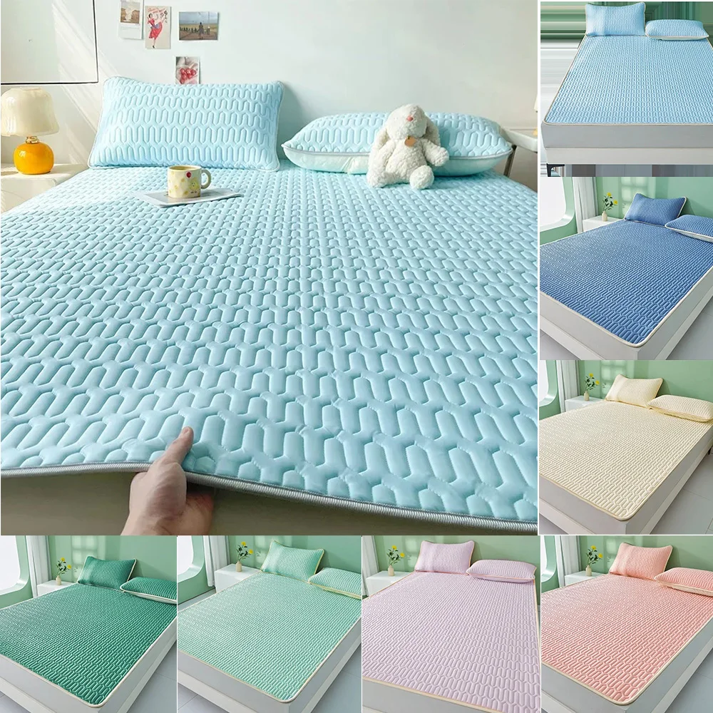 시원한 느낌 아이스 원단 매트리스 커버, 싱글, 더블, 퀸 침대 시트, 시원한 패드 매트, 탄성 밴드, 네 모서리 침대보, 여름  Best5