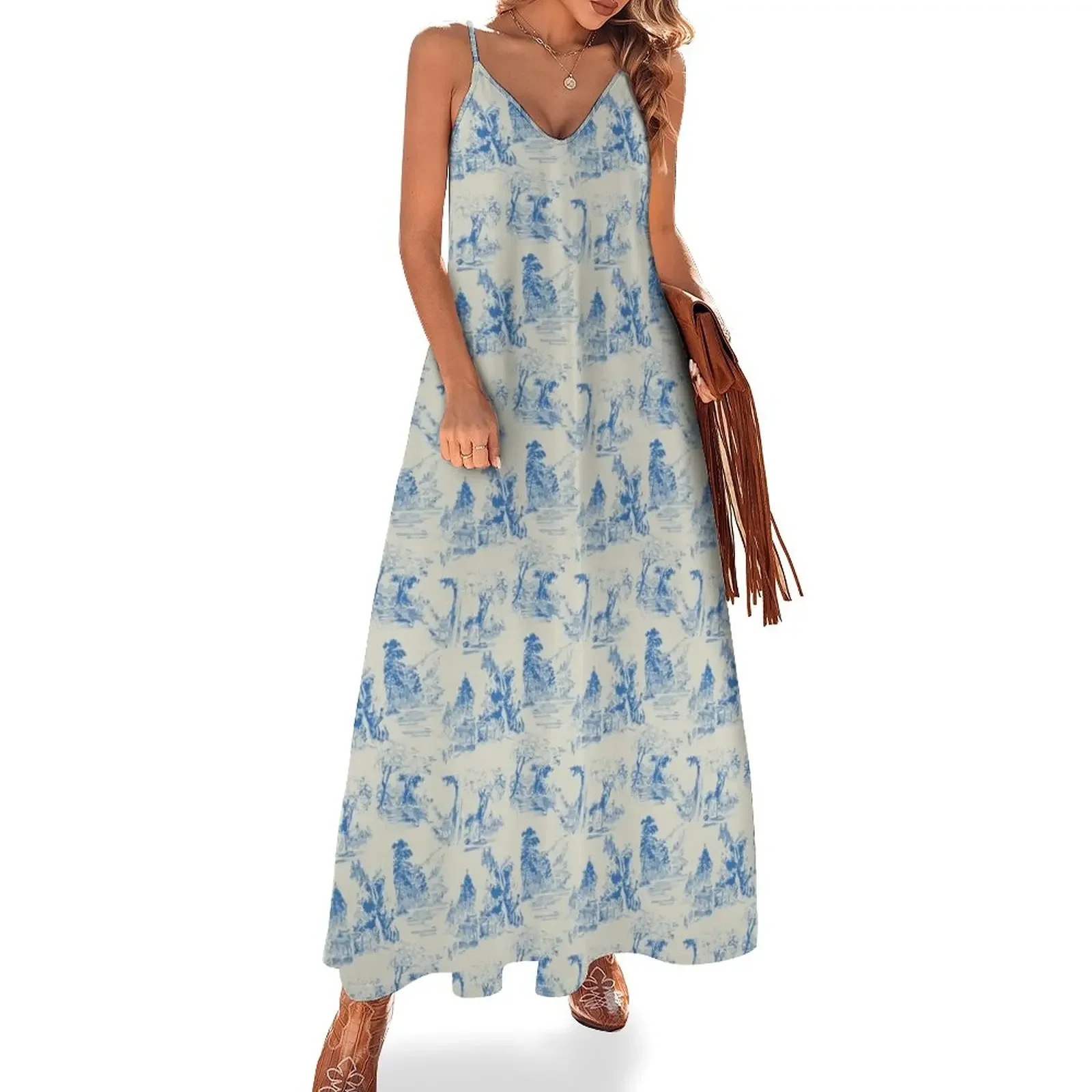 

Asian toile Sleeveless Dress Long dress women's fashion dresses