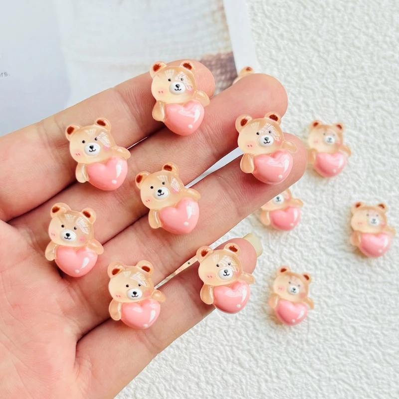 20Pcs New Cute Resin Mini Transparent 3D Cartoon love bears Flatback Jewelry Making Manicure Hairwear Accessorie
