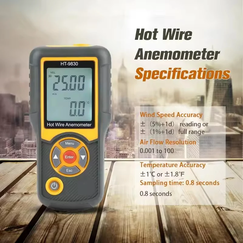 HTI HT-9830 anemometro digitale velocità del vento professione con Tester di temperatura interfaccia USB 0 ~ 25 m/s anemometro sensore del vento