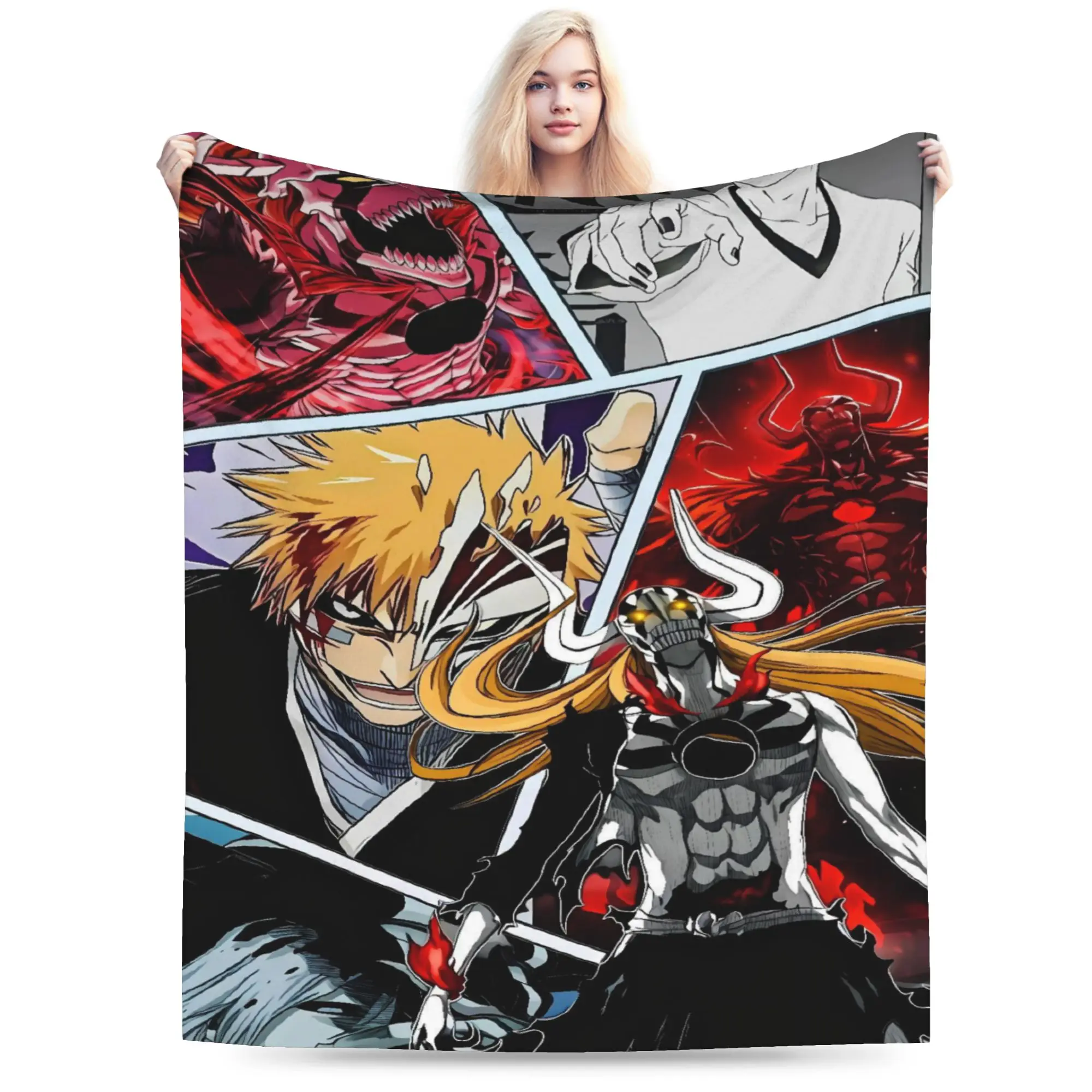 Ichigo Zanpakuto Slash Flannel Blankets Bleached Warm Soft Throw Blanket for Home Decor Travel Office Bedspread Sofa Bed Cover