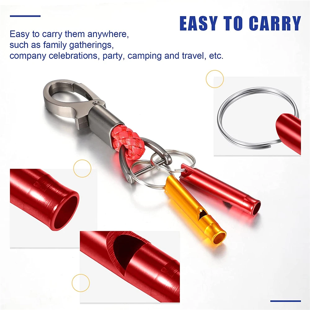 6PCS/Bag Aluminum Emergency Whistle Keychain Safety Survival Tool Sturdy Light Whistle Keyring Loud Sound Hiking Camping Signal