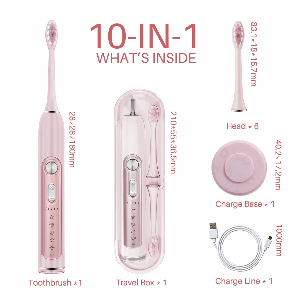 SUBORT Sonic แปรงสีฟันผู้ใหญ่สมาร์ทจับเวลาแปรง5โหมด USB ชาร์จ IPX7กันน้ำฟันแปรงเปลี่ยนหัวชุด