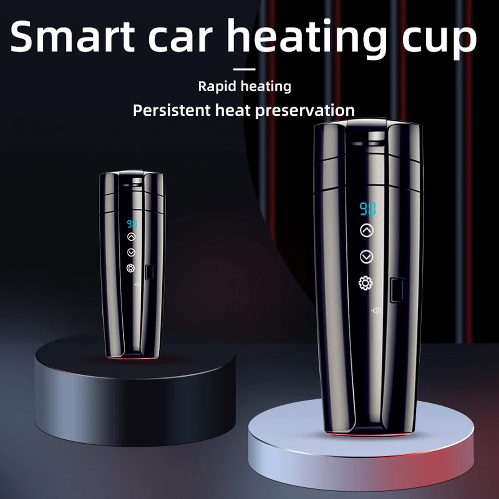 Acceo 12V Portable Car Heating Cup 400Ml Stainless Steel Touch Screen Digital Display Water Warmer Bottle Thermos Cup Car Kettle