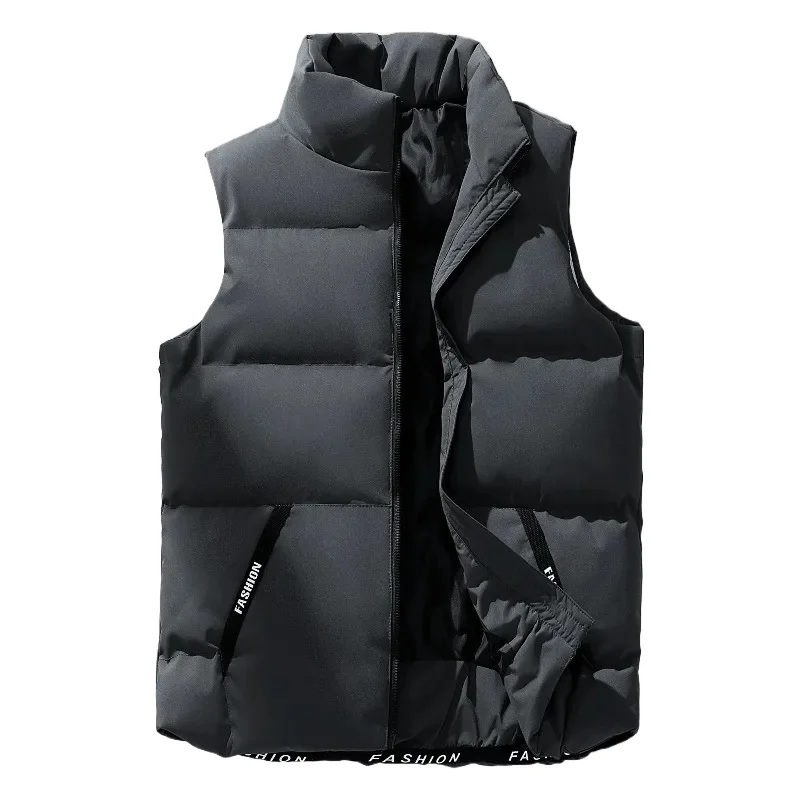 Windproof Fashion Simple Design Loose Version Fabric Fashionable Down Vest Men Large Warm Down Cotton Vest Vertical Collar Warm