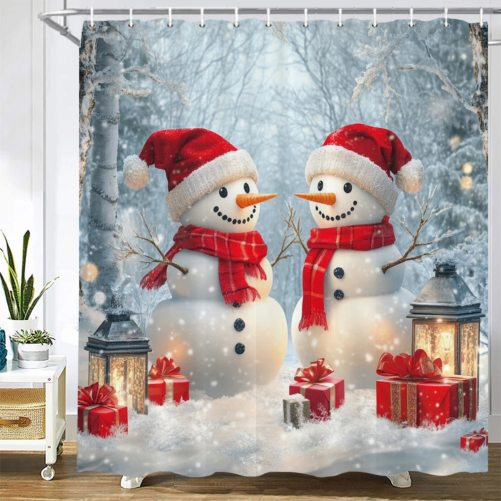 

3d Shower Curtain Merry Christmas Printed Polyester Bathroom Curtain Cartoon snowman Bath Screen Home Decoration Curtain