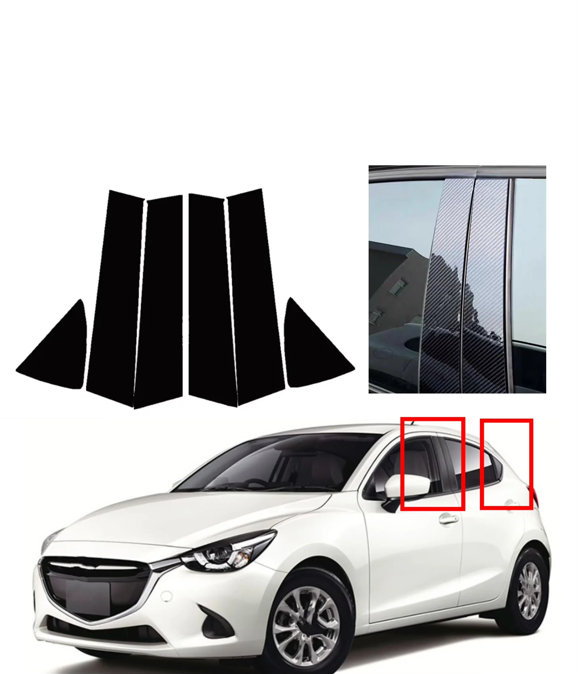 

Gloss Black Pillar Posts Silver Carbon Fit For Mazda 2 Demio Yaris R iA 2015-2023 Window Decor Door Side Mouliding Trim Cover