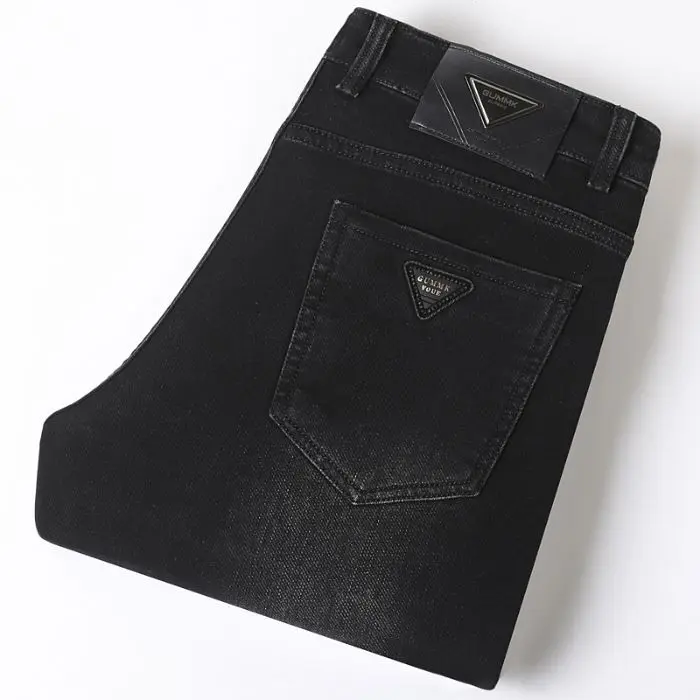 الخريف الشتاء الرجال عادية مستقيم الساق الجينز سميكة مريحة مطاطا سراويل جينز عالية الجودة سليم صالح الرجال الجينز #6