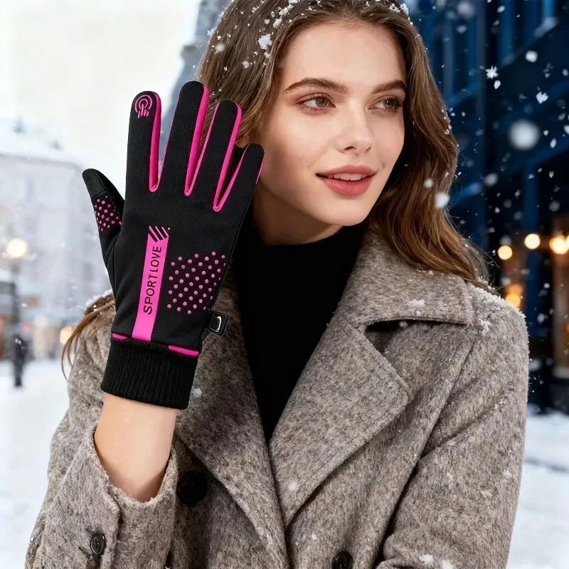 Winter Handschuhe Frauen Radfahren Fahrrad Thermische Fleece Kälte Widerstand Wind Wasserdicht Fahrrad Warme Outdoor Laufen Skifahren Fäustlinge
