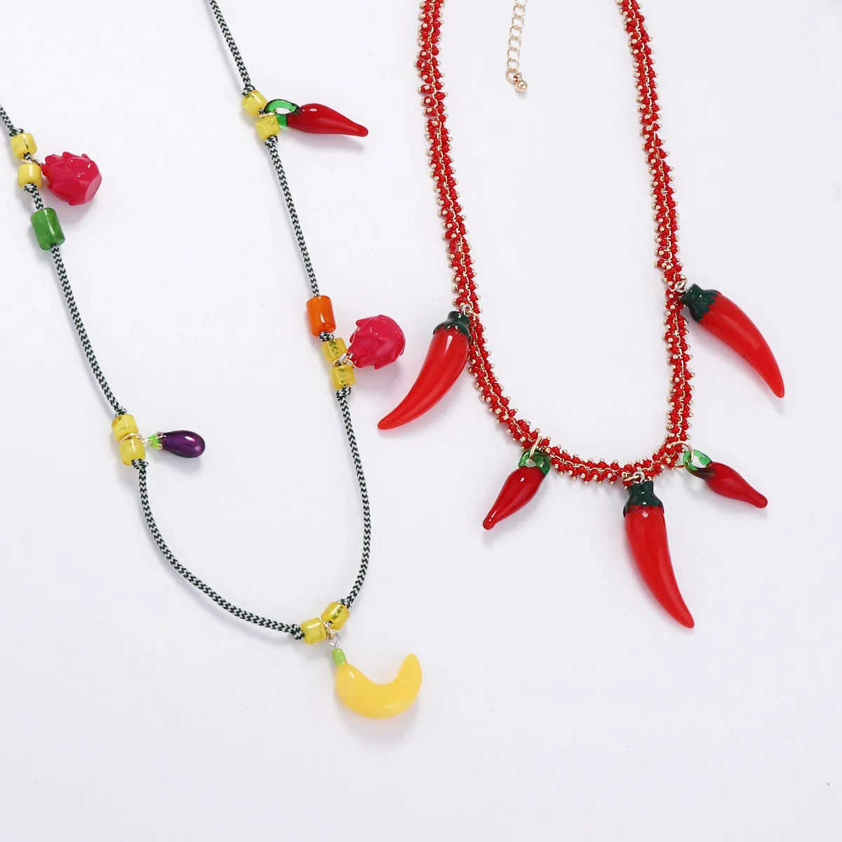 ZAA Exaggerated Red Chain Chili Pendant Double-layer Necklace