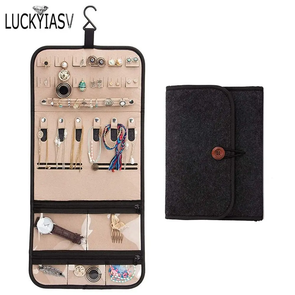حقيبة مجوهرات من اللباد قابلة للطي للنساء ، منظم قلادات ، صندوق تخزين ، حقيبة مجوهرات ، سفر ، موضة