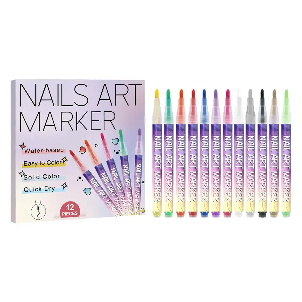 

12 Color Nail Art Graffiti Pen Set Nail Marker Drawing Acrylic Paint Pens Waterproof Nail Painting Manicure Extra Fine