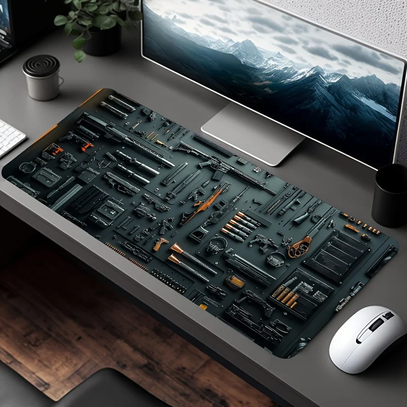 Cool Gun Parts Assembly Large Mouse Pad XXL Desk Mat Non-Slip Rubber Base Gaming Keyboard Mouse Stitched Edges for Home Gaming