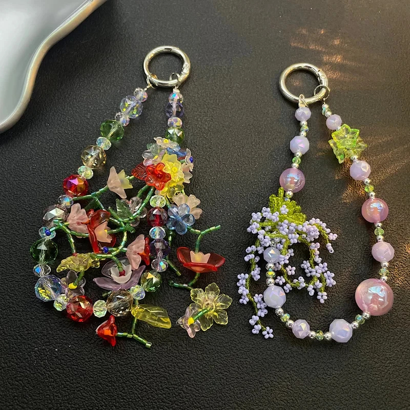 

New Colorful Beaded Phone Charms Chain Bag Car Key Pendant AirPods Earphone Case Accessories For iPhone 17 16 Samsung 25 24 23