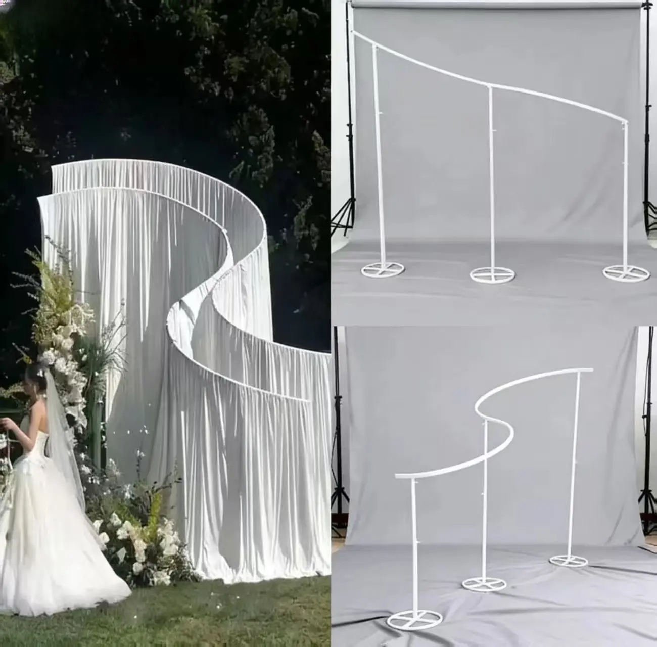 4pcs Romantic Milk Silk Elastic Fabric Hanging Iron Frame Forest Korean Style Wedding Decorative Props Welcome Area Backdrop