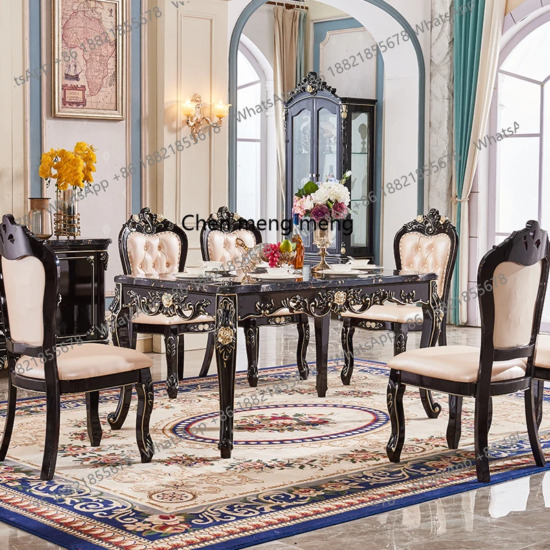 

European solid wood dining table and chairs combination marble rectangular American light luxury household square dining table