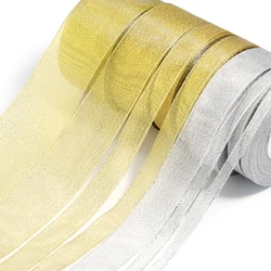 25 Yards/Lot 0.6-5cm Natural Satin Gold Silver Glitter Ribbon For DIY Bow Crafts Gift Wrapping Bouquets Party Christmas Decor