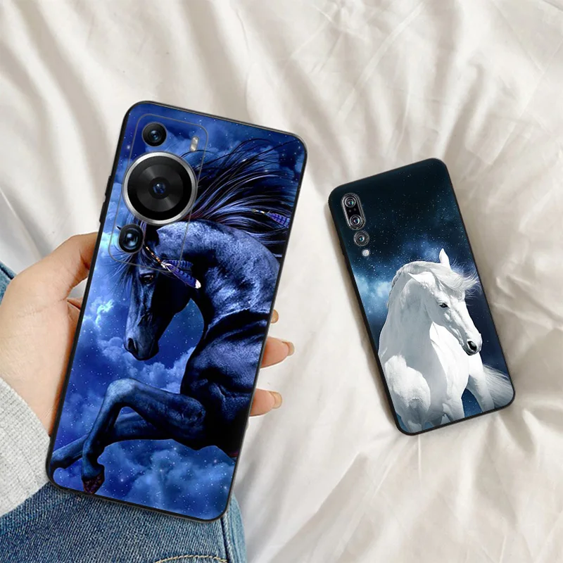 Phone Case For Motorola G200 OneFusion G30 G31 Huawei P20 P30 P40 Lite P-Smart iphone6 Black White Flower Horse Matte Soft Cover