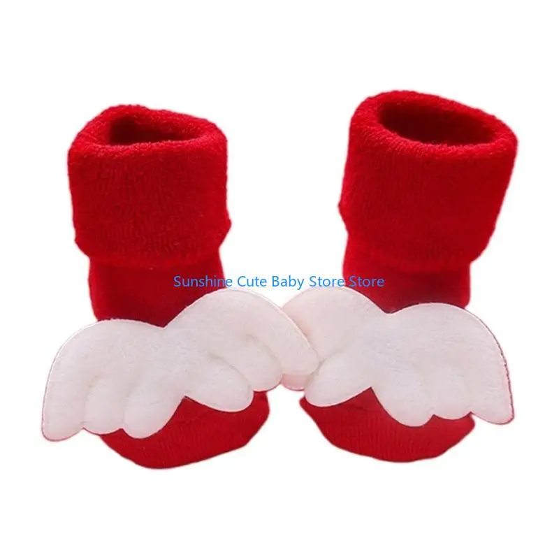 C5AF 유아용 퍼지 양말 그립 포함 미끄럼 방지 아기 크리스마스 양말 겨울 따뜻한 양말