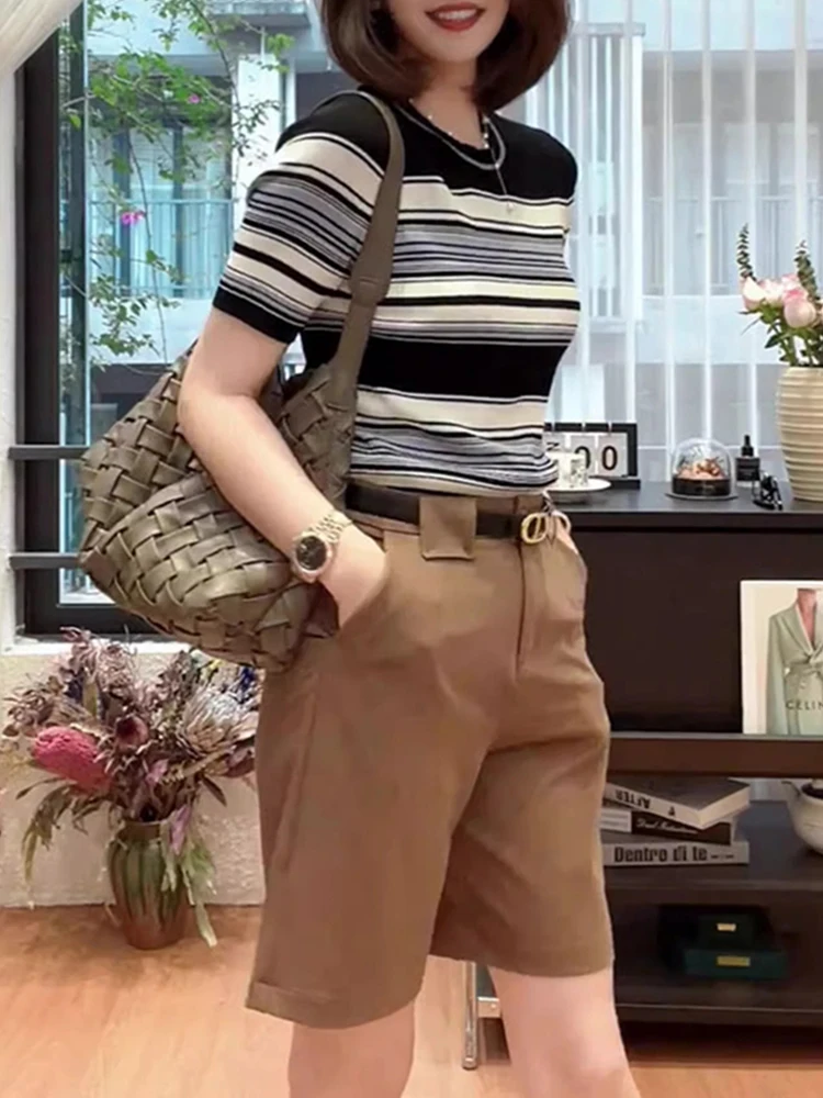 Футболка Faionable Color Blo ort Sve Elastic для похудения, универсальная основа irt Sli Chic Overhead Top Commute Sle Ko...