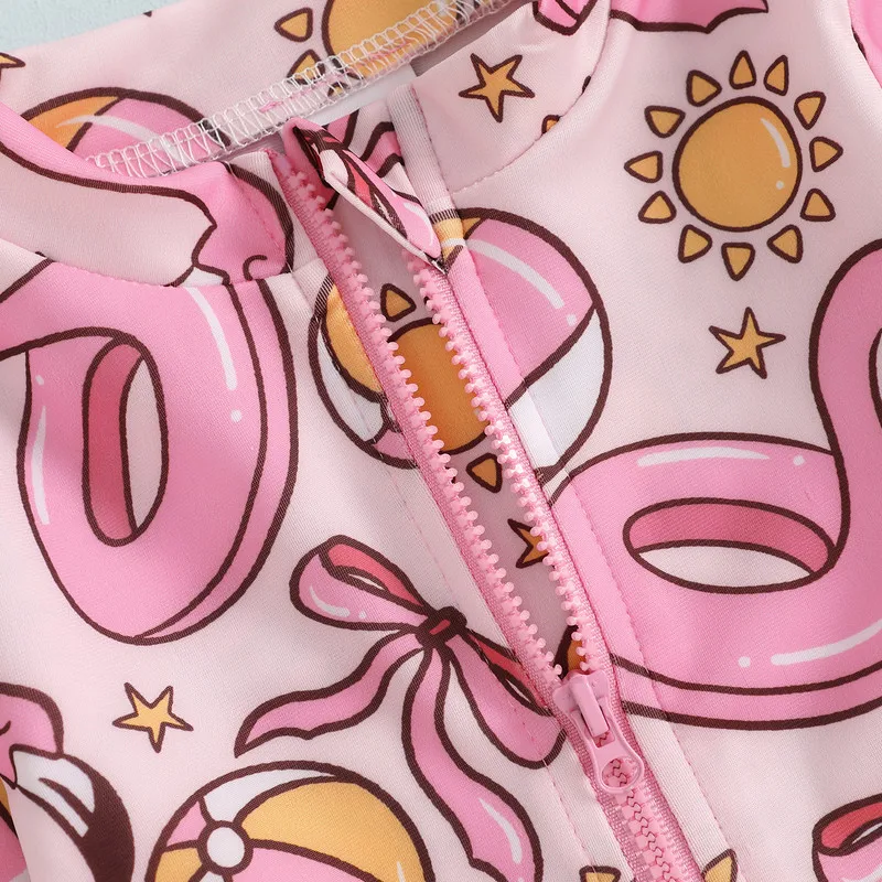 0 إلى 5 سنوات طفلة كشكش ملابس السباحة سحاب أكمام طويلة طفح الحرس ثوب السباحة لطيف القوس نمط ملابس السباحة