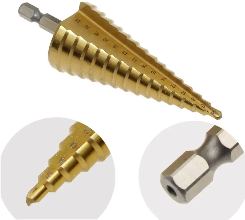 3 HSS Titanium Mũi 4-12-20 4-32 Khoan Điện Dụng Cụ Kim Loại Cao Cấp thép Gỗ Lỗ Cắt Hình Nón Mũi Khoan