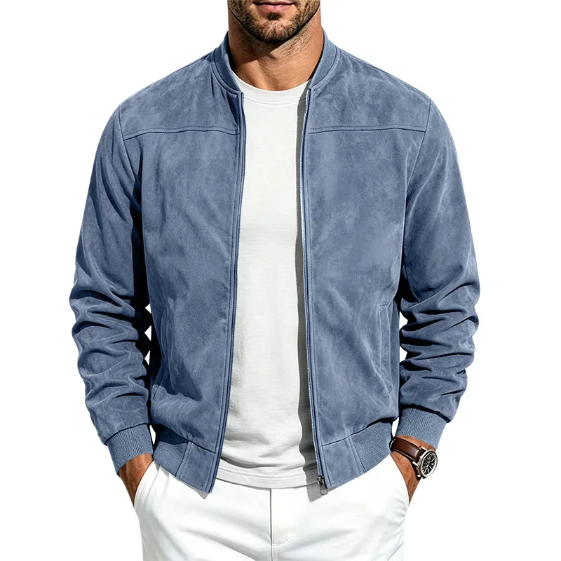 Herren Herbst- und Winter-Freizeitjacke in Übergröße aus Wildleder mit Reißverschluss und Stehkragen, Langarm – Detail 38