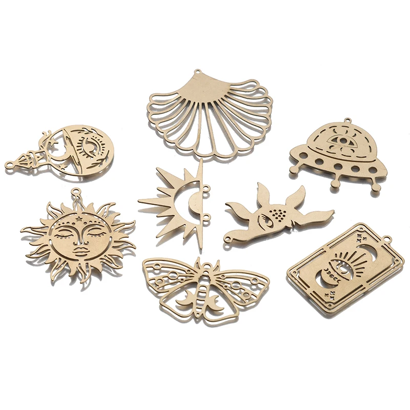 Raw Brass Celestial Sun Moon Charms Hollow Butterfly Star Moth Pendant For DIY Witch Earring Necklace Jewelry Making Supplies