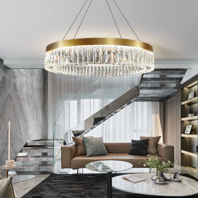 

Light luxury boutique restaurant crystal chandelier modern simple fashion personality golden dining room living room lamp