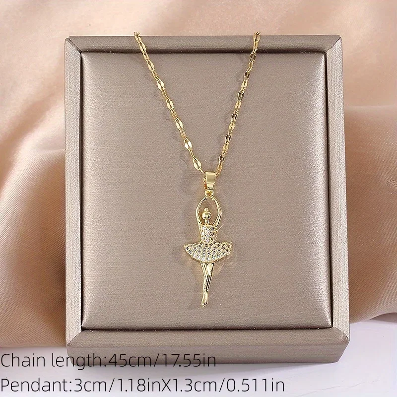 18k Gold Plated Titanium Steel Chain European and American Ballet Dancer Role Model Pendant Necklace for Girls and Family