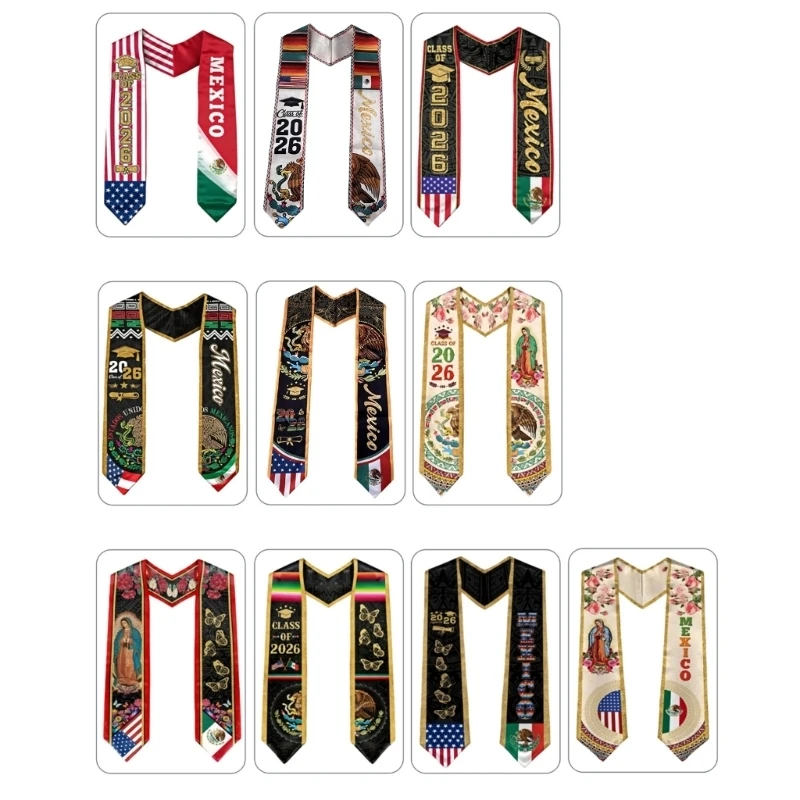 340D Class of 2026 Graduation Stole Sateen Fabric 10 Elegant Color Scarf For Adults