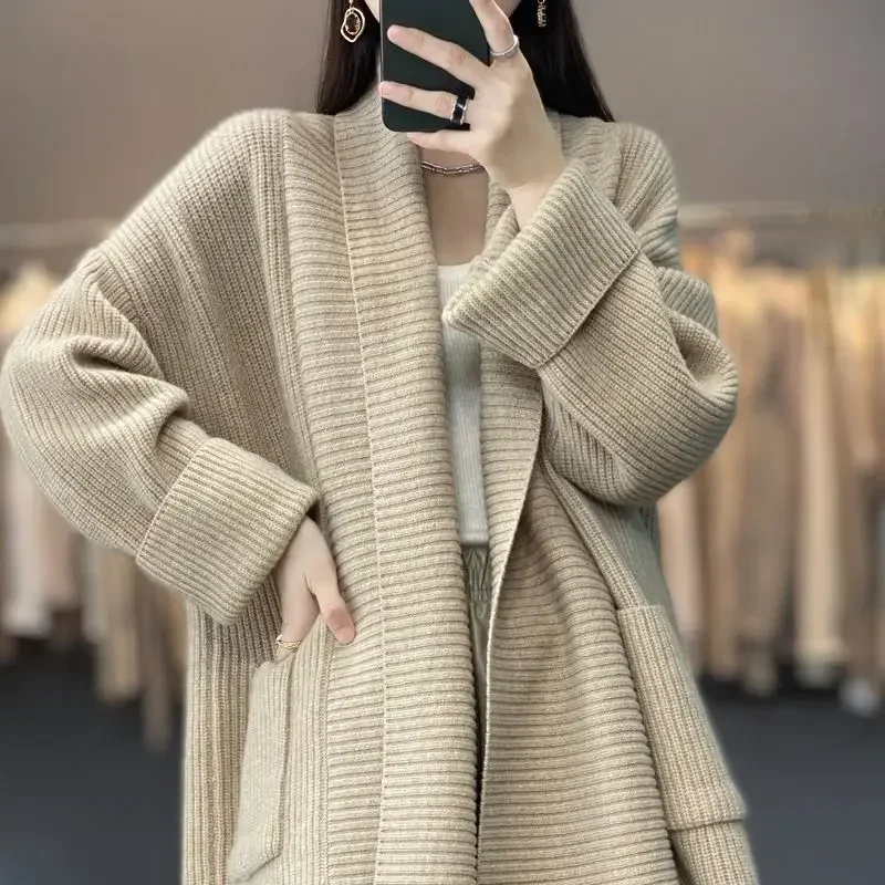 Knit Tops for Woman V-neck Cardigan Women\'s Sweater Long Autumn Winter 2024 Streetwear Trend New Knitwear Clothes Tall Designer