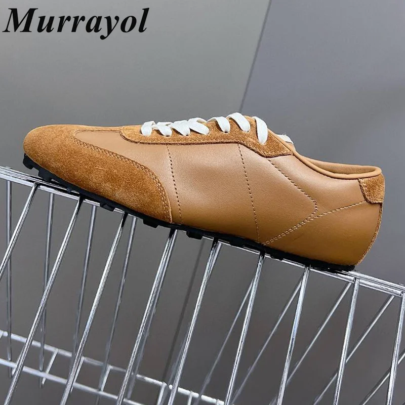 

New Mixed Color Retro Lace-up Casual Shoes Women's Genuine Leather Splicing Flat Shoes Four Seasons Sneakers Walking Shoes