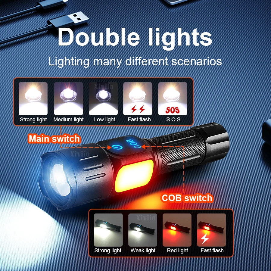 57000000LM Rechargeable Flashlights With COB Lighting Super Bright LED Torch Tactical High Power LED Flashlight Handheld Lantern