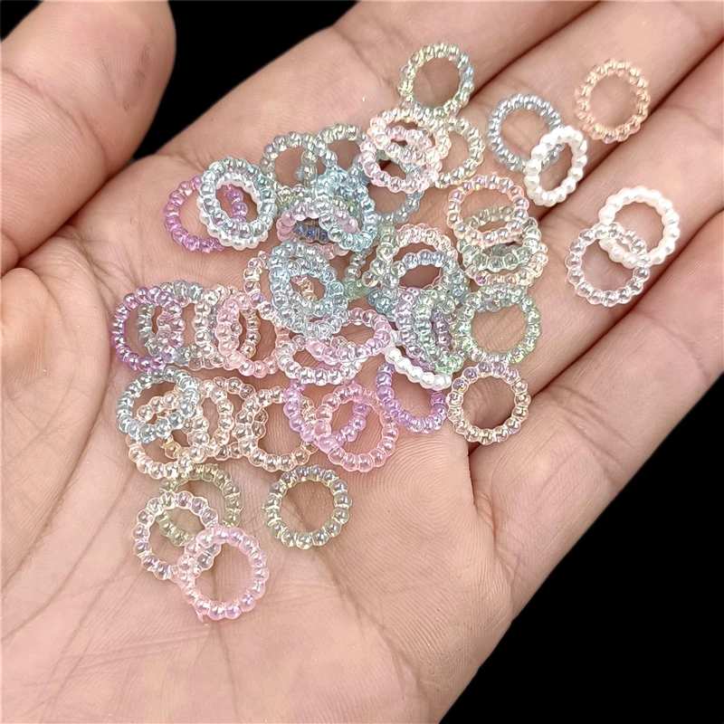 100pcs ABS Imitation Pearl Hollowed Out Round Rings Patches Material Fashion Decorative DIY Jewelry Accessories