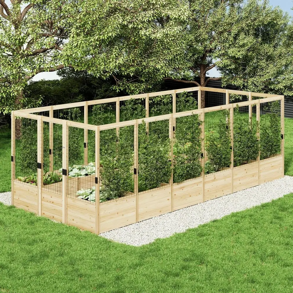 

7.5ft Wide 17ft Deep 6ft Tall Outdoor Wooden Raised Garden Bed with 19 Deep Planter Box for Deer Protection