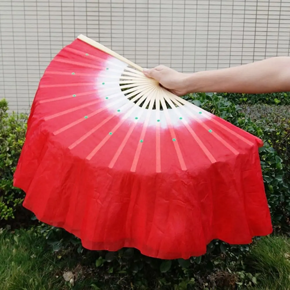 Chinese Short Bellydance Fan 30cm Bamboo+10cm Half Circle Silk Veil Pairs Yangko Dance Bamboo Fans Hand Dye Adults Hot Sell