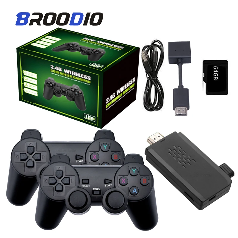 BROODIO Retro Video Game Console 2.4G Wireless Console Game Stick 4k 10000 Games Portable Video Game Game Console For PS1/GBA TV