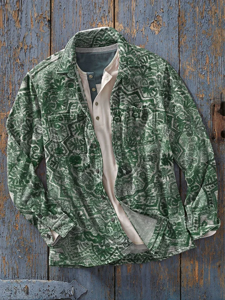 Men's Retro Vintage Music Art 3D Printed Casual Long Sleeve Shirt Casual Button Shirt
