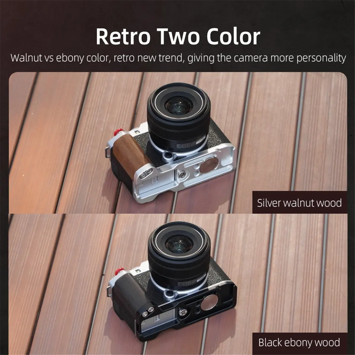 A10I For XM5 Quick Release L Plate Camera Wooden Handle Tripod Mount Camera Accessories Silver