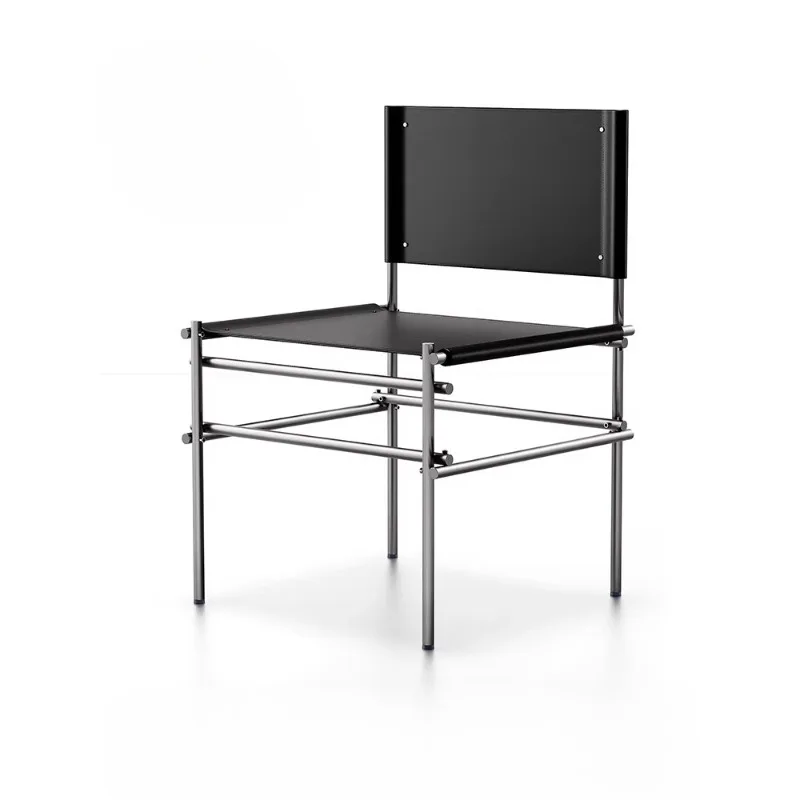 

Итальянский модульный стул в стиле Баухаус с каркасом из нержавеющей стали, сиденьем из седельной кожи, художественный дизайнерский обеденный стул класса люкс