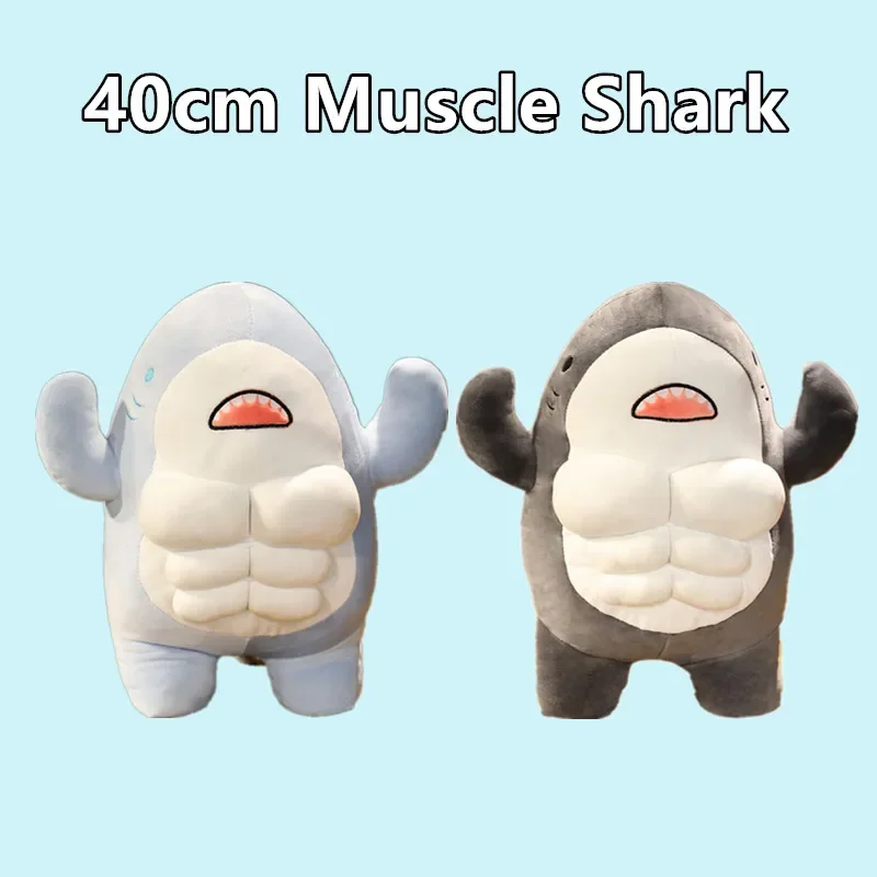 

New 2024 40CM Muscle Shark Plush Doll Cute Worked Out Shark Stuffed Cartoon Toys Strong Animal Pillow For Girl Boyfriend Gifts