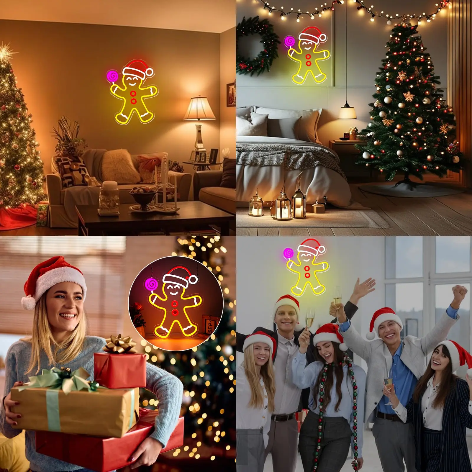 Insegna al neon Gingerbread Man per la decorazione della parete Natale dimmerabile Natale Camera da letto Soggiorno Camera dei bambini Festival Festa Regalo di Capodanno