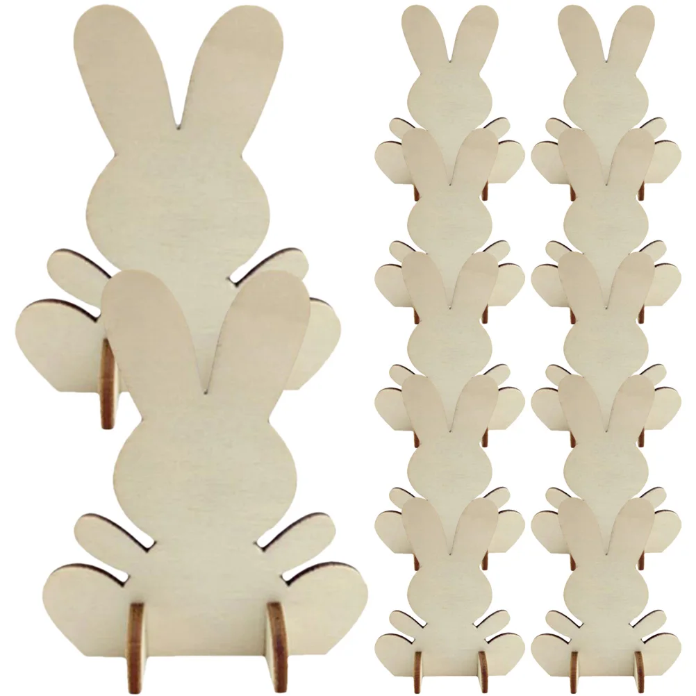 12 قطعة من قواطع الأرنب الخشبية DIY زينة عيد الفصح شرائح خشبية غير مكتملة للأطفال لوازم الرسم اليدوية حفلة عيد الفصح #2