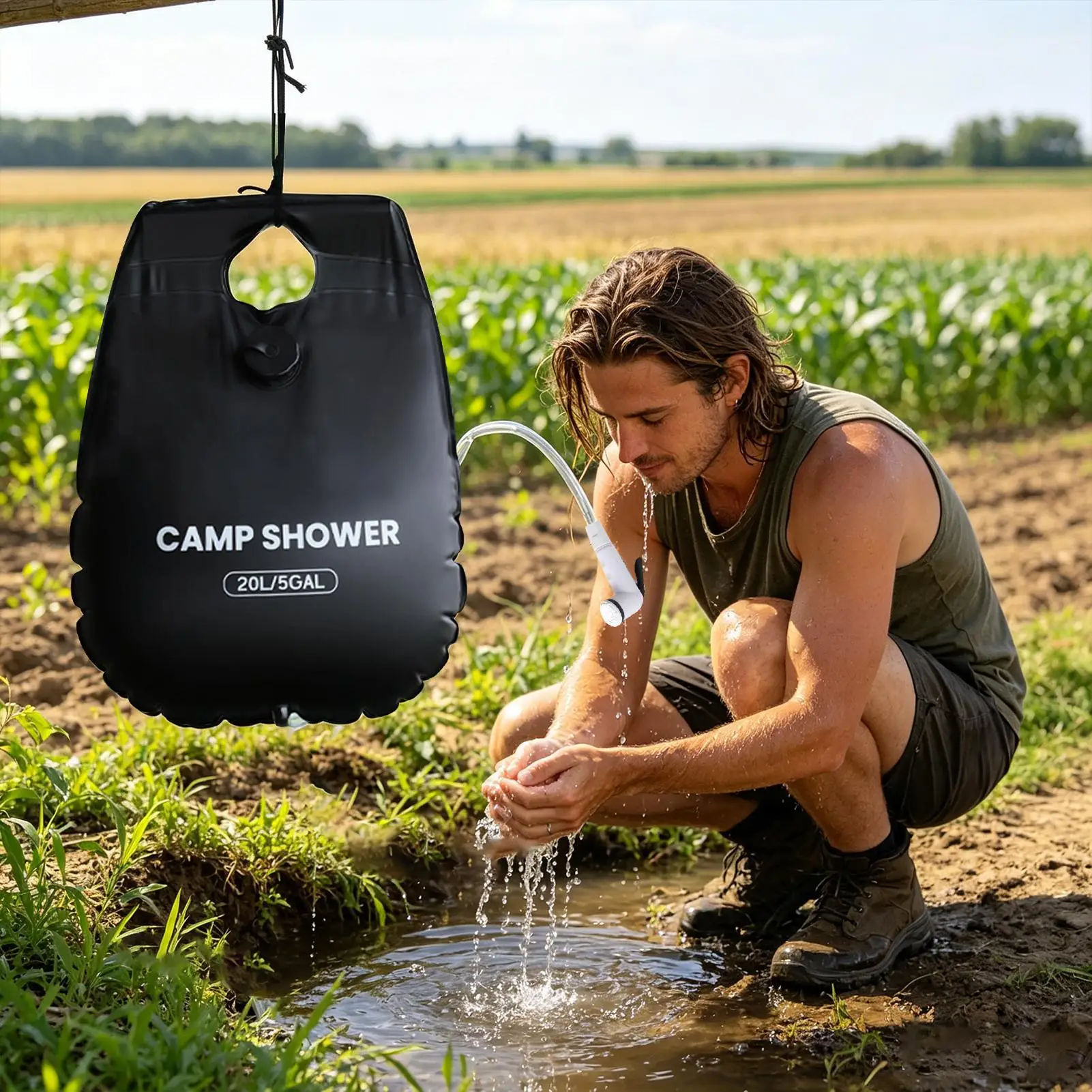 Camp Shower Bag Solar 20L/5 Gallon Outdoor Bath Kit With Hose Solar Heated Shower Bag For Outdoor Bathing Beach Travel Road Trip