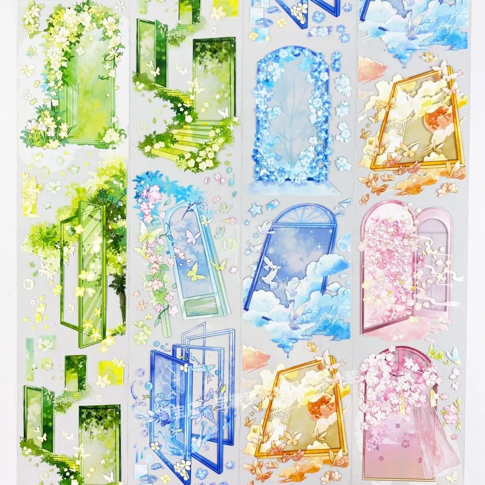 Secret Garden Door Window PET Stickers for Journaling Scrapbooking DIY Craft Decoration Mysterious Floral Themed Tape Samples