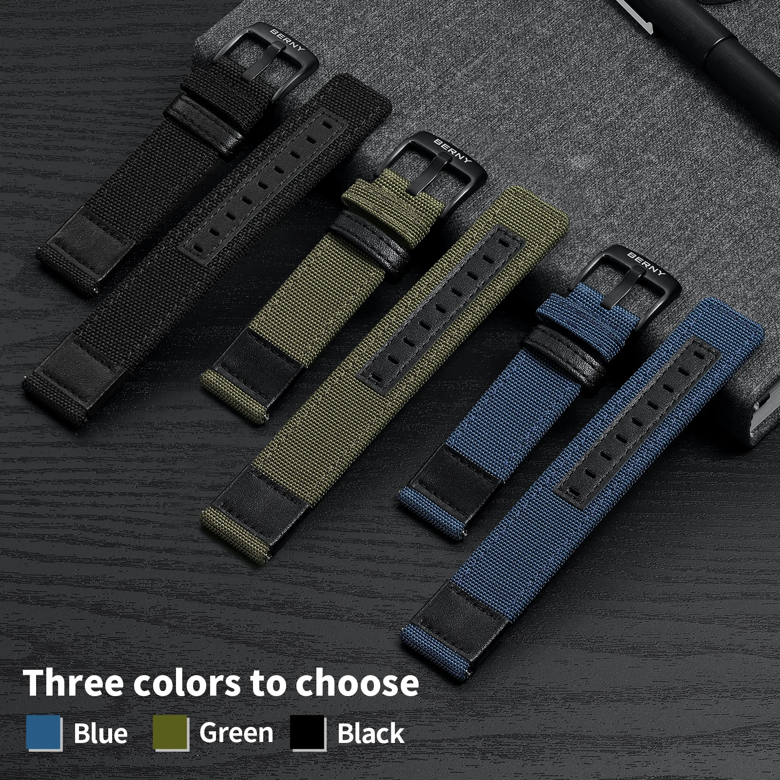 BERNY 20/22 mm Nylon-Uhrenarmband, atmungsaktiv, Sport-Uhrenarmbänder, gewebtes Nylon-Armband, Haltbarkeit, Stahlschnalle, werkzeugloses Uhrenarmband – Detail 11