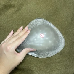 Single PC Silicone Breast Form,Skin Tone/Transparent,Pearl Particles,Concave Base Triangle, Crossdressing,For After Mastectomy