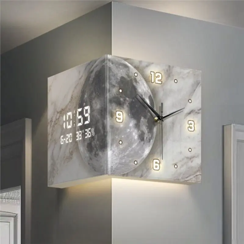 NEWAA73 Corner Clock Easy To Read Double Sided Wall Clock Decorative Corner Clock Farmhouse Wall Decor For Bedroom For Home