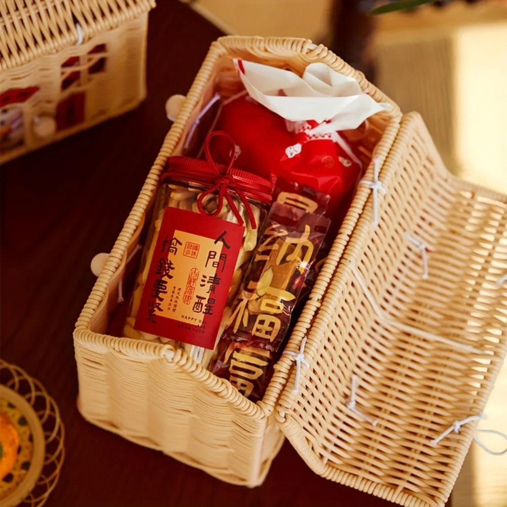 Small Rattan House Shaped Basket Garden Harvest Wicker Shelf Organizer with Lid Decorative Hand Woven Doll House Picnic Basket view 6